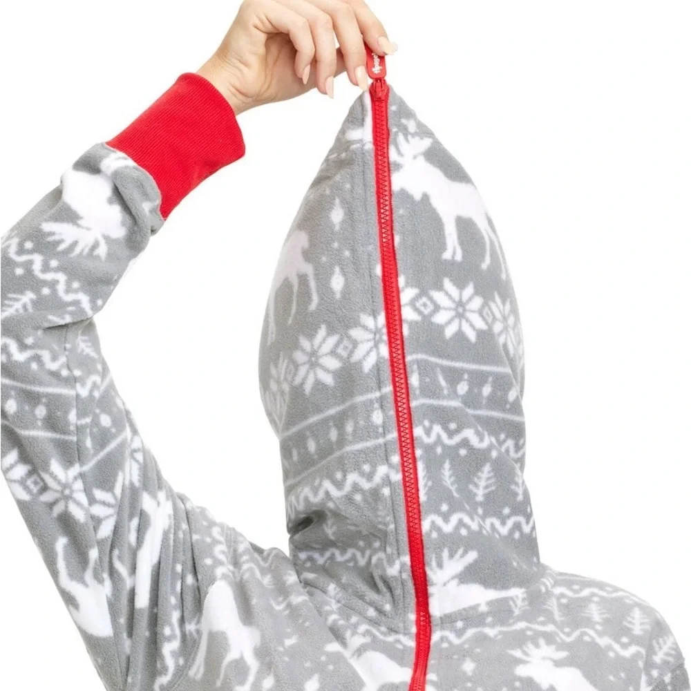 Tipsy Elves Men's Grey Moose Fair Isle Christmas Onesie Jumpsuit Size XS - NWOT - Picture 5 of 11